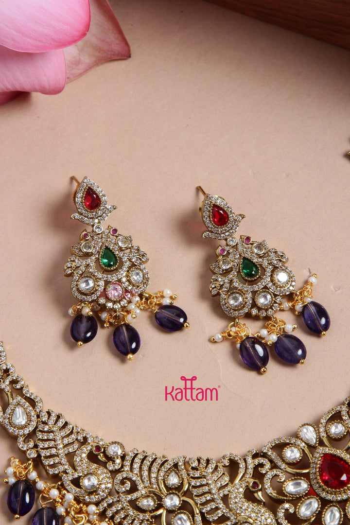 Sakshitha - Semi Bridal Victorian Purlple Necklace - N6134