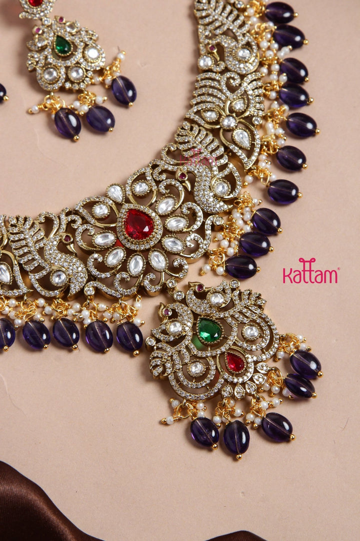 Sakshitha - Semi Bridal Victorian Purlple Necklace - N6134