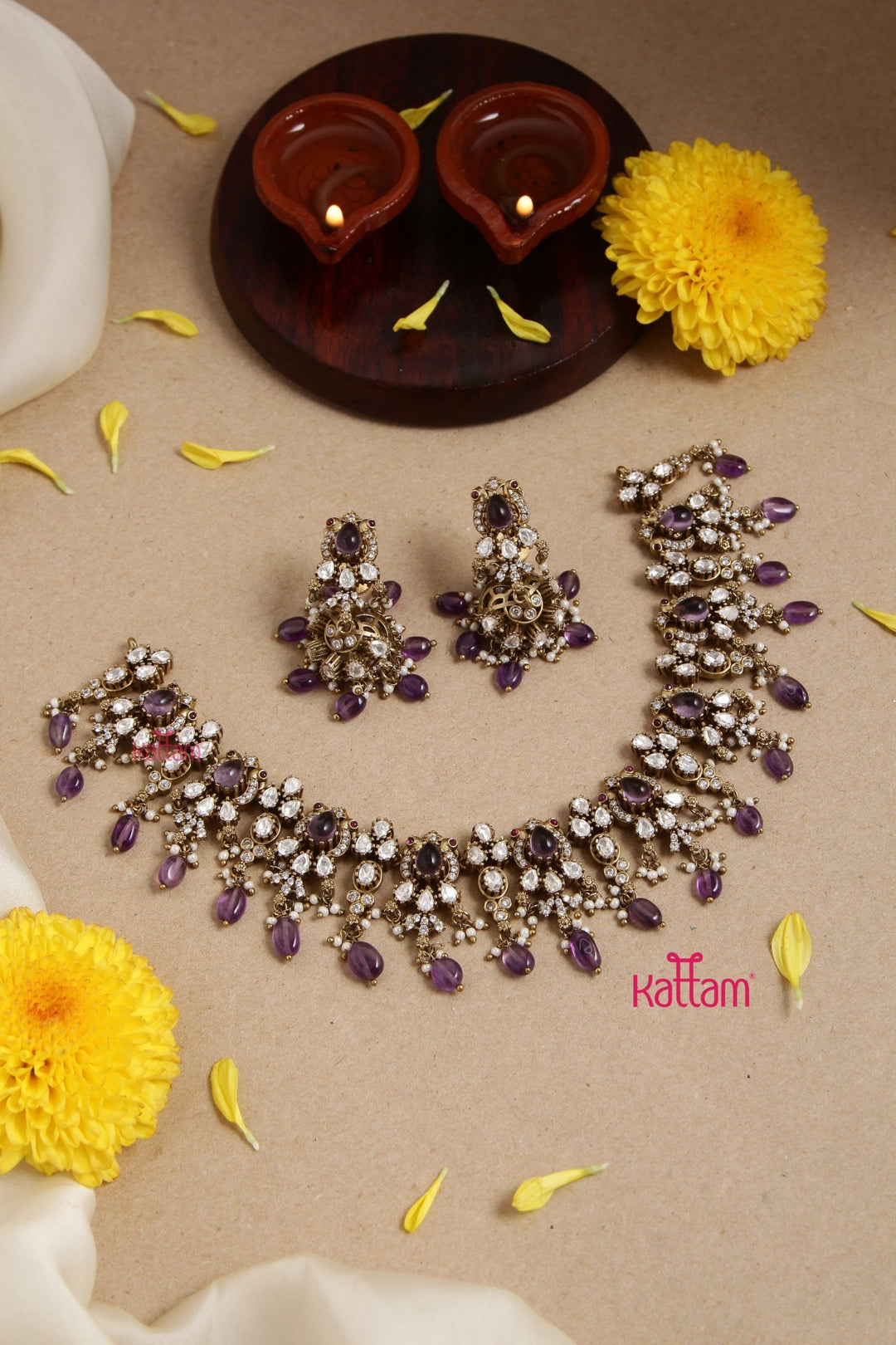 Sandra Victorian Black Polish Purple Choker - Main Image