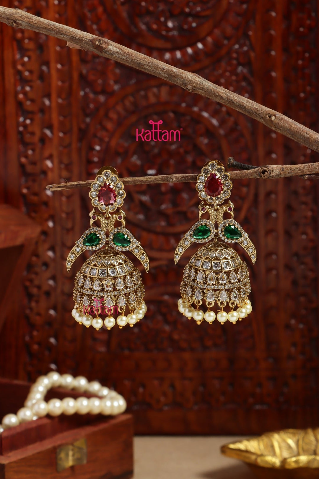 Sayali - AD Peacock Multistone Jhumka - E1205