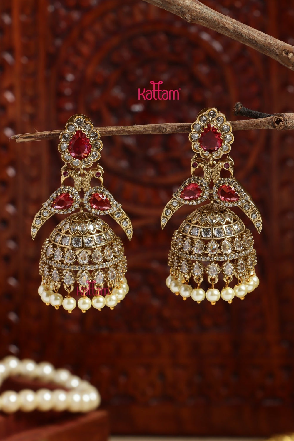 Sayali - AD Peacock Ruby Jhumka - E1204