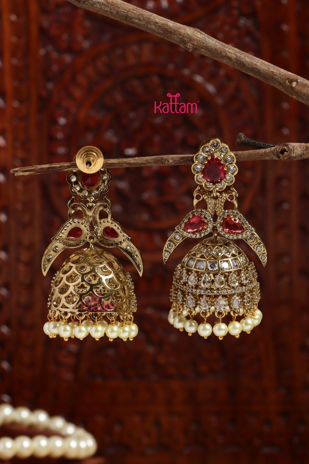 Sayali - AD Peacock Ruby Jhumka - E1204