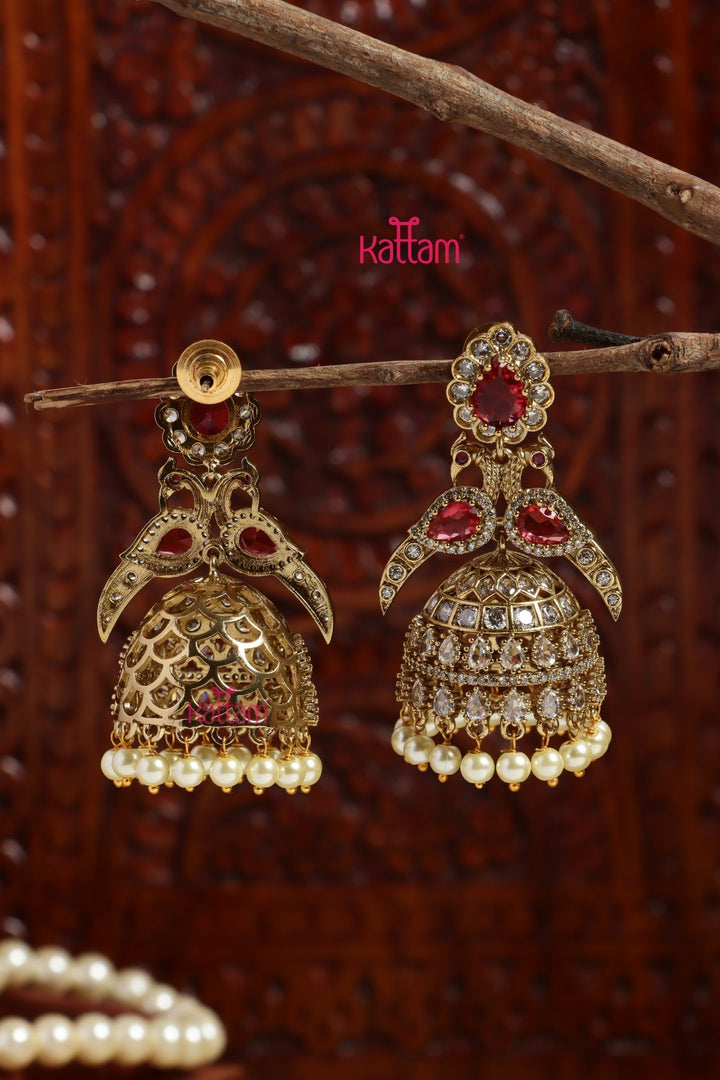 Sayali - AD Peacock Ruby Jhumka - E1204
