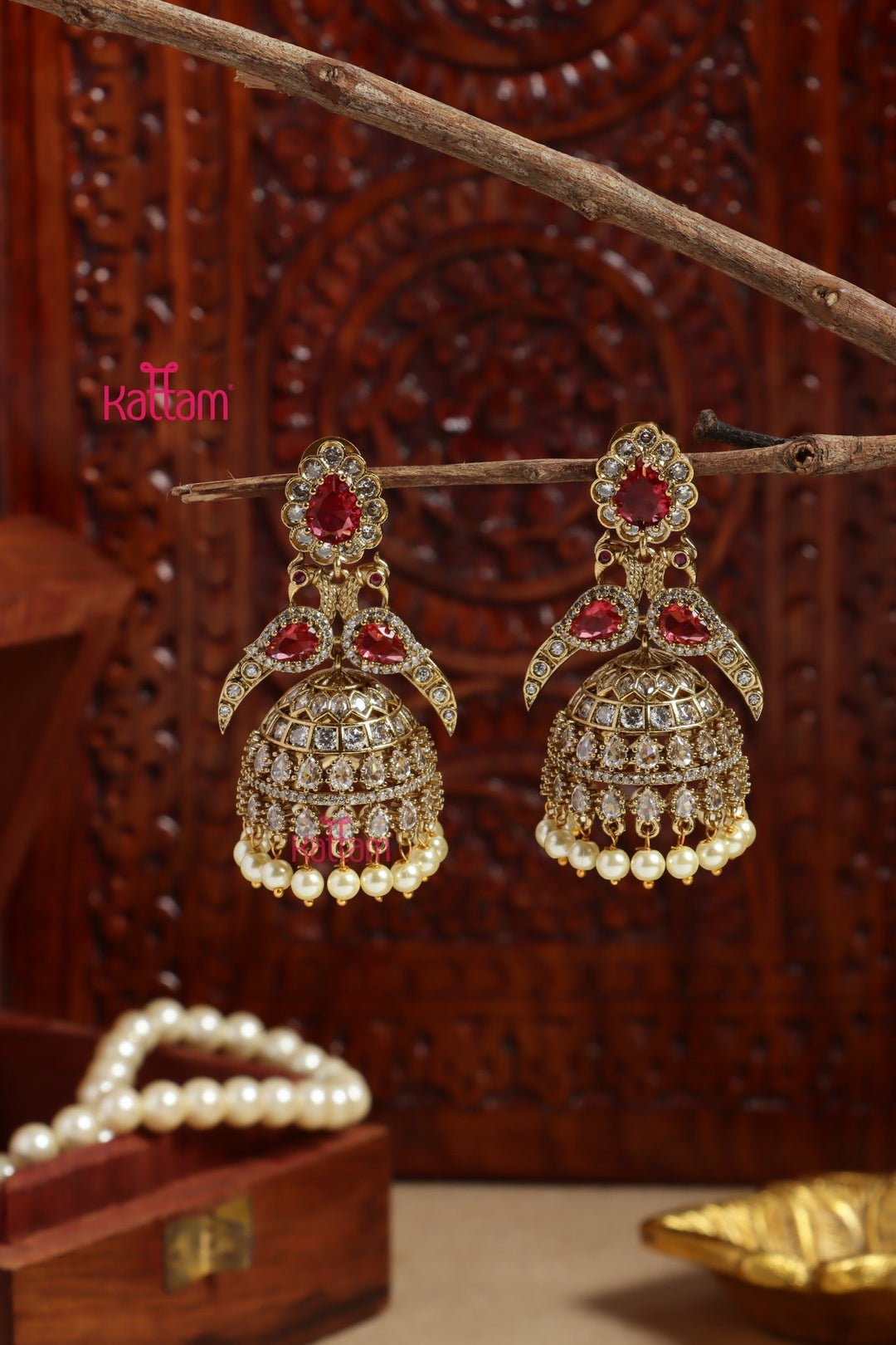 Sayali - AD Peacock Ruby Jhumka - E1204
