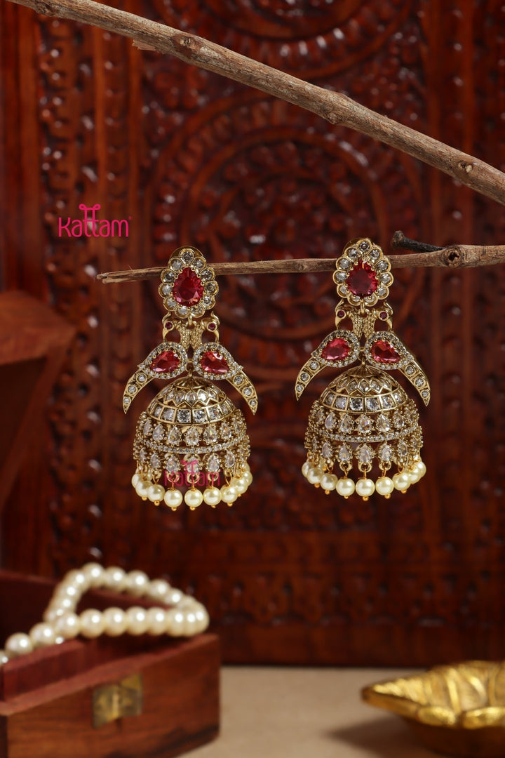 Sayali - AD Peacock Ruby Jhumka - E1204