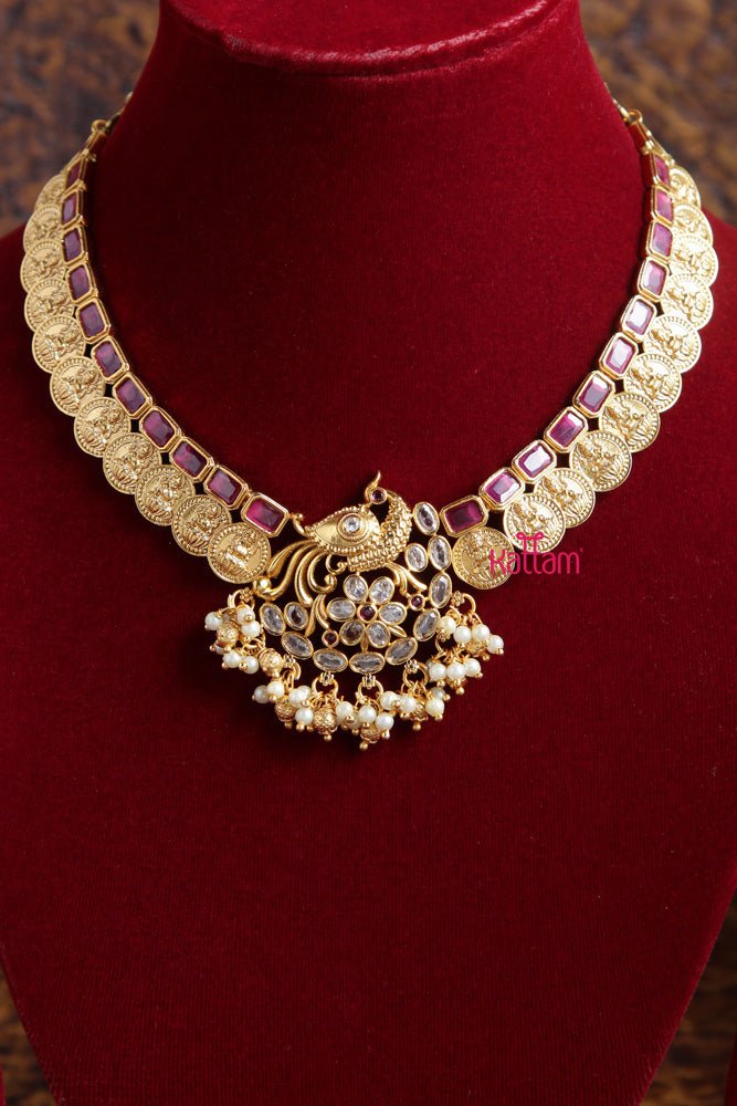 Semi Bridal Coin Peacock Ruby Necklace - N1880