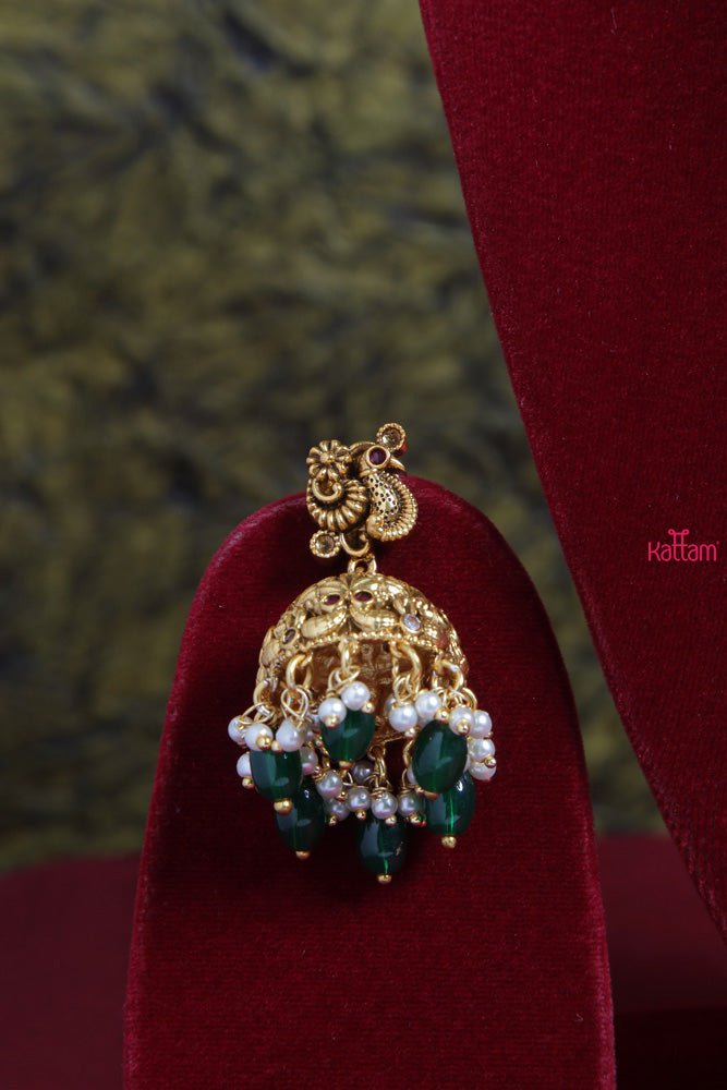 Semi Bridal Green Bead Gajalakshmi Short Necklace - N1697