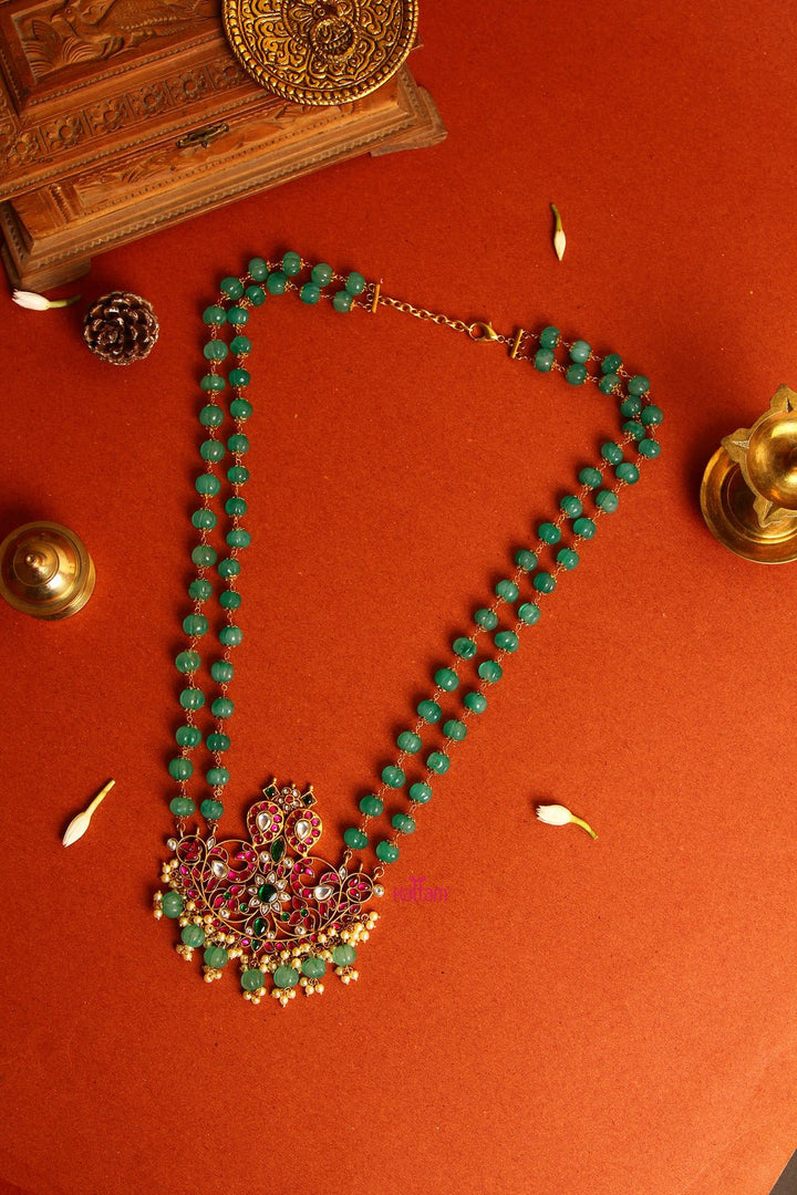 Semi Precious Beads Green Jade Kundan Dollar Haram (No Earrings) - N751