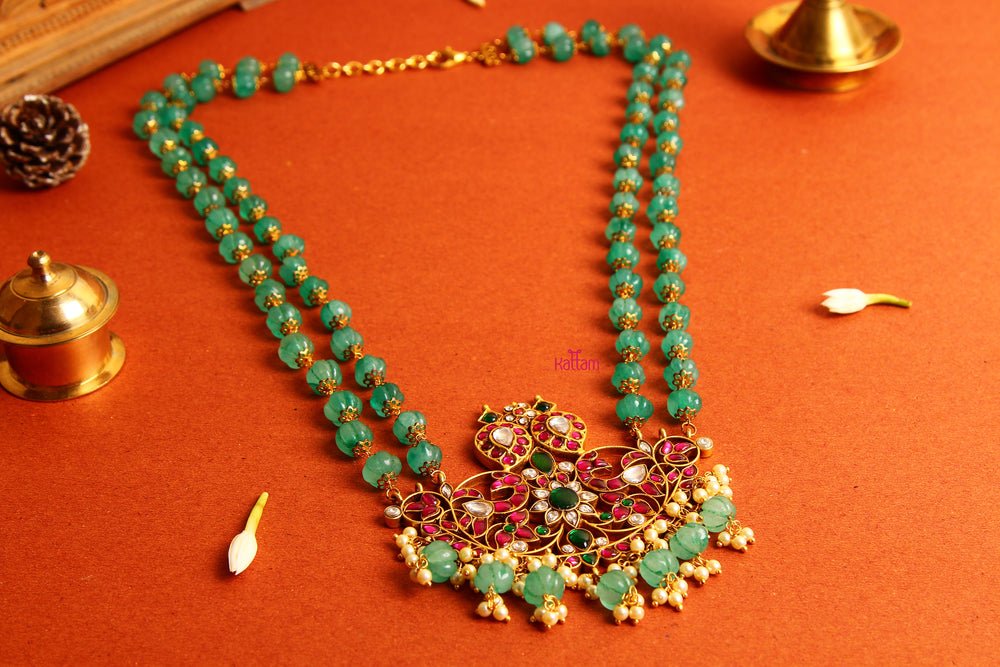 Semi Precious Beads Green Jade Kundan Dollar Haram (No Earrings) - N751