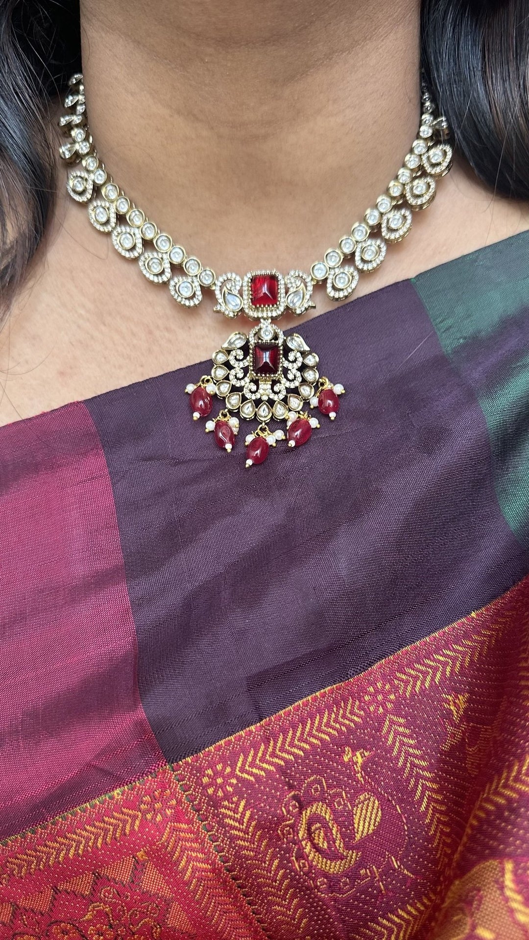 Sherin Victorian Maroon Short Necklace - N5046