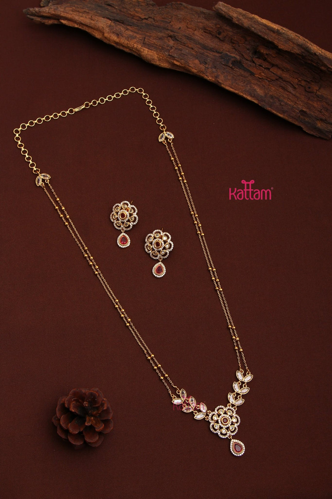Shivanya - Layered Ruby Flower Chain - N3488