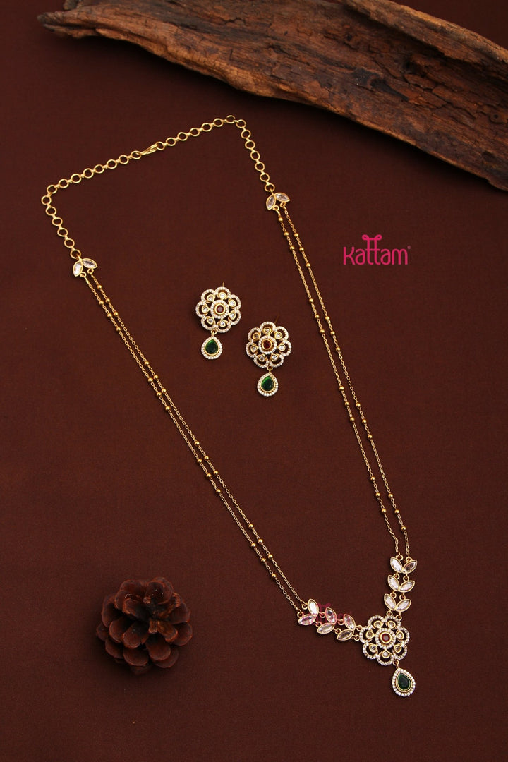 Shivanya - Layered Rubygreen Flower Chain - N3489