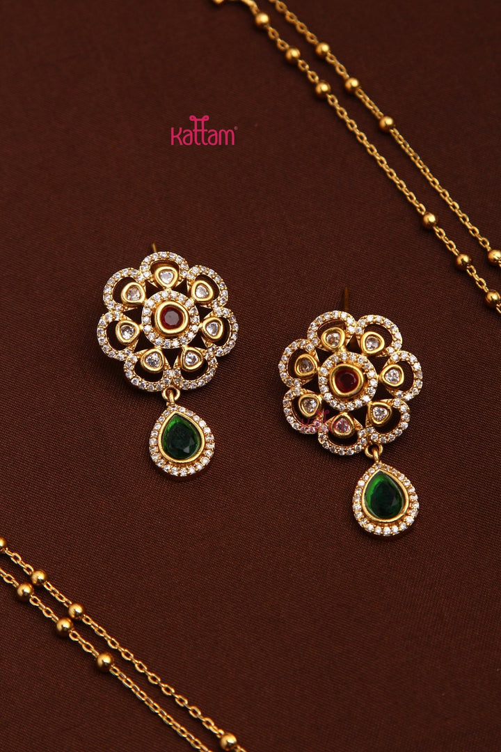 Shivanya - Layered Rubygreen Flower Chain - N3489