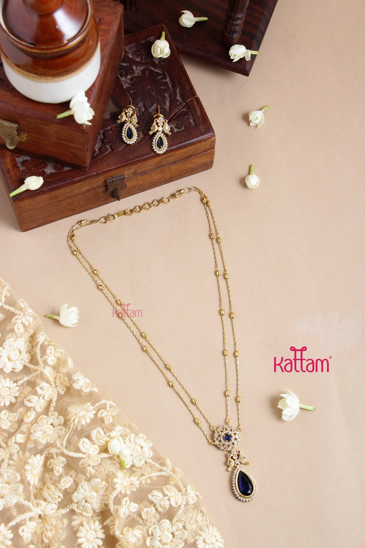 Shobitha - Layered Gold Blue Stone Chain Set - N3259