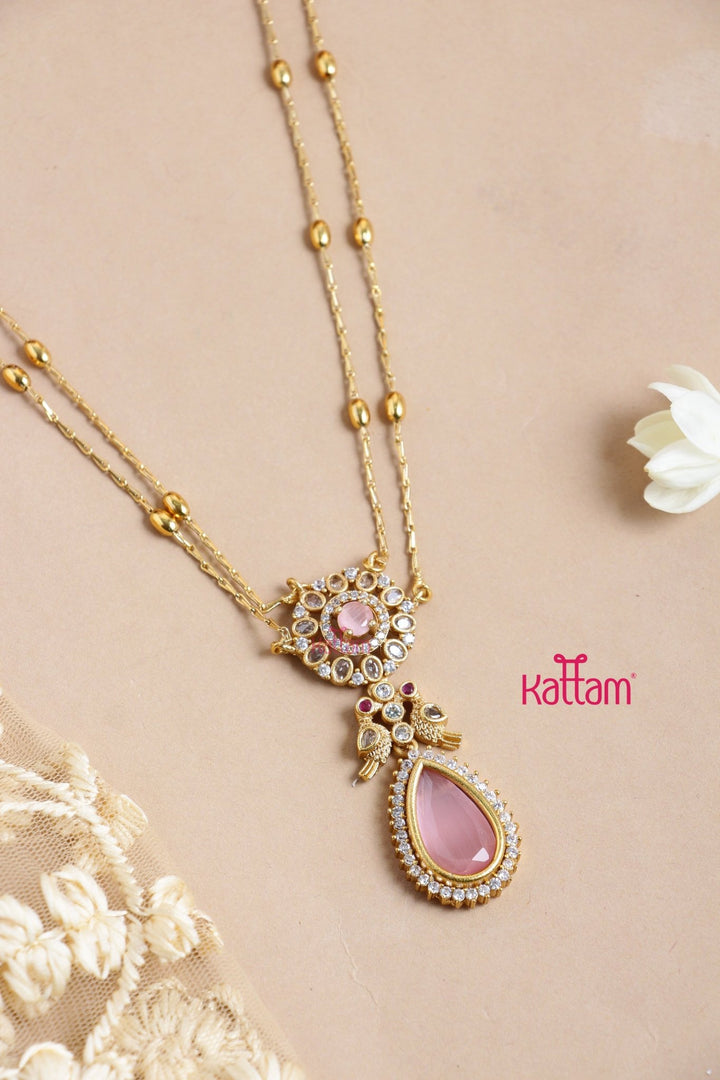 Shobitha - Layered Gold Pink Stone Chain Set - N3262