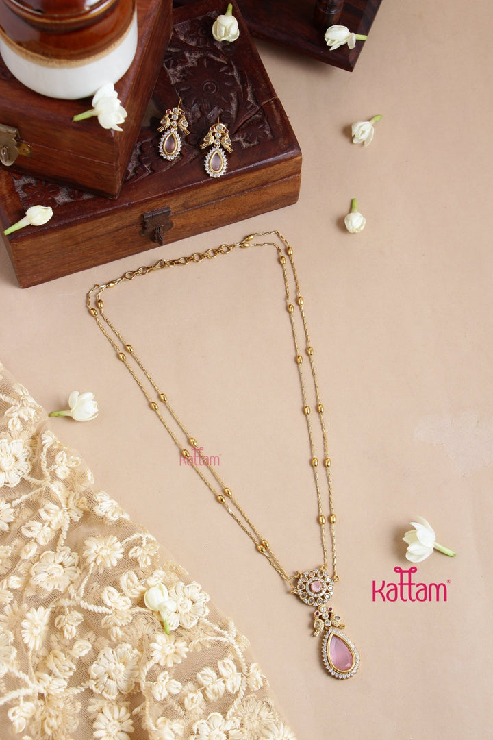 Shobitha - Layered Gold Pink Stone Chain Set - N3262