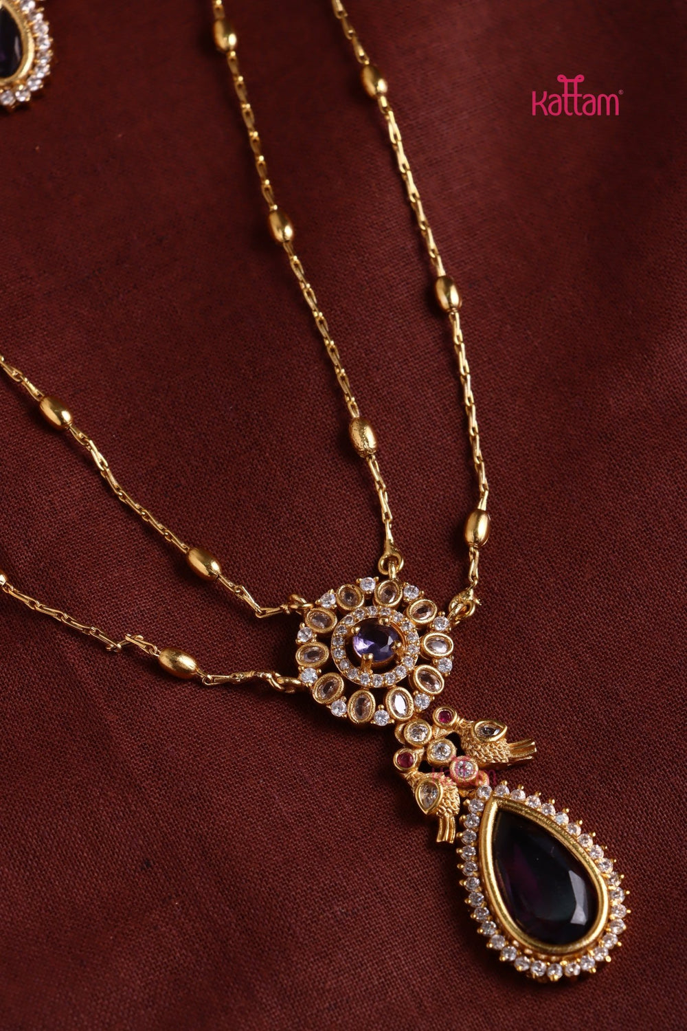 Shobitha - layered Gold Purple Stone Chain Set - N3405