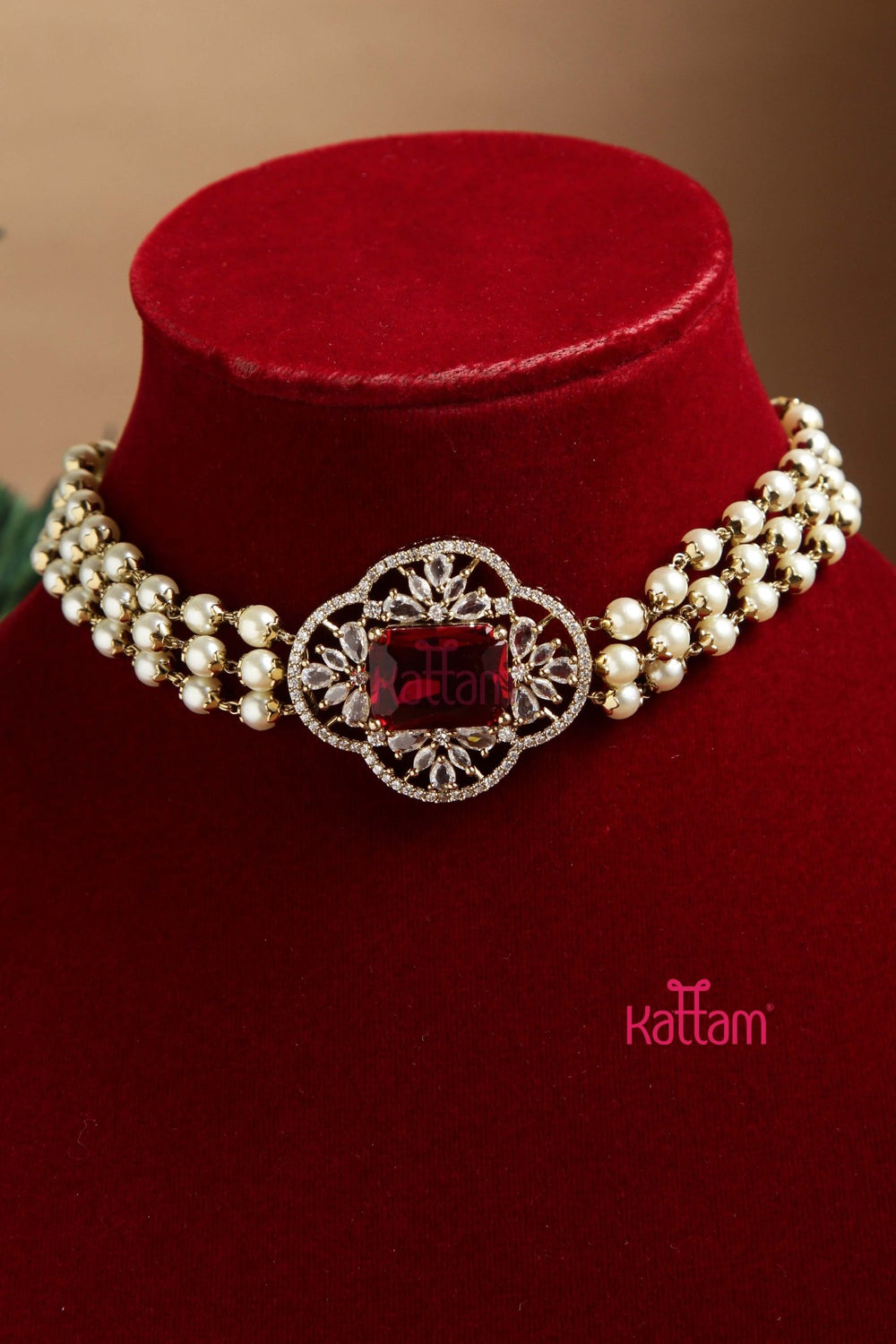 Shreya Victorian Ruby Pearl Choker - N6091