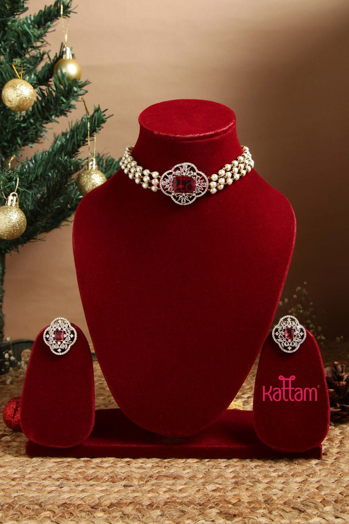 Shreya Victorian Ruby Pearl Choker - N6091