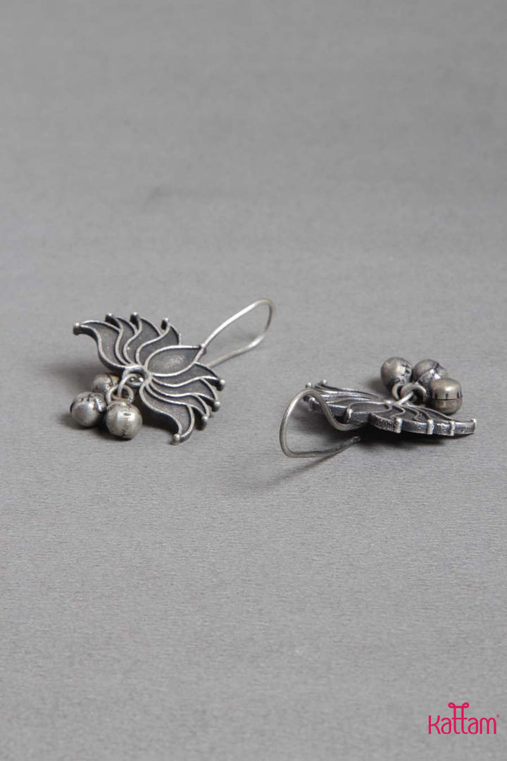 Silver Lotus Wire Hook Earrings - E201