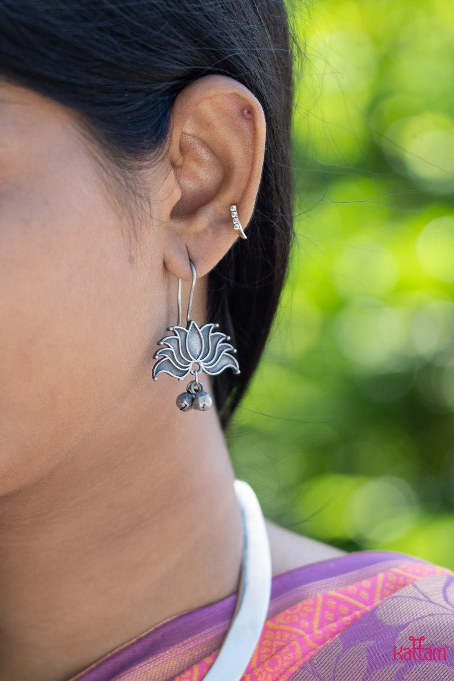 Silver Lotus Wire Hook Earrings - E201