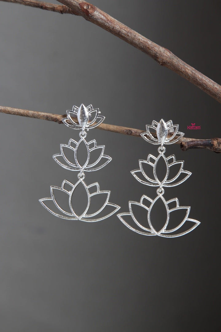 Silver Triple Lotus Earring - E116