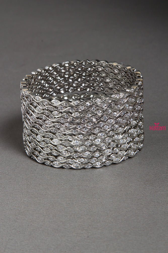 Silver Wavy Stone Bangle Set of 12 - B276