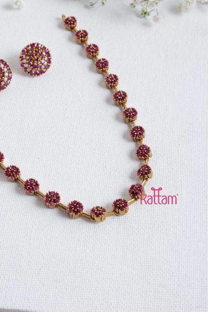 Simple AD Ruby Floral Choker - N2300