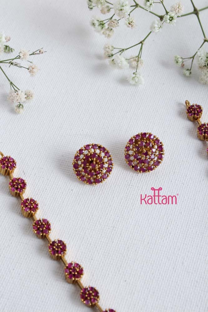 Simple AD Ruby Floral Choker - N2300