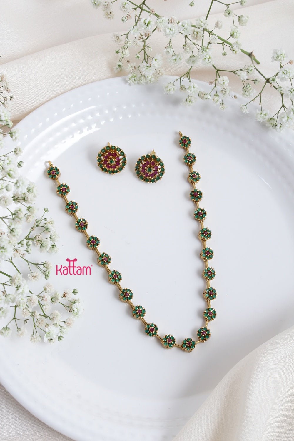 Simple AD RubyGreen Floral Choker - N2301