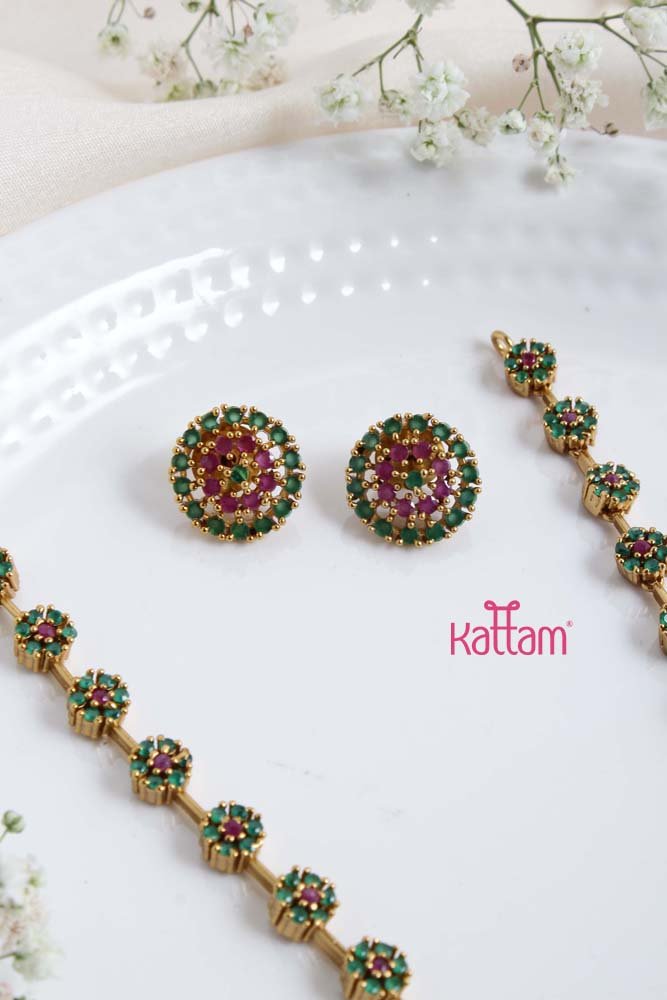 Simple AD RubyGreen Floral Choker - N2301