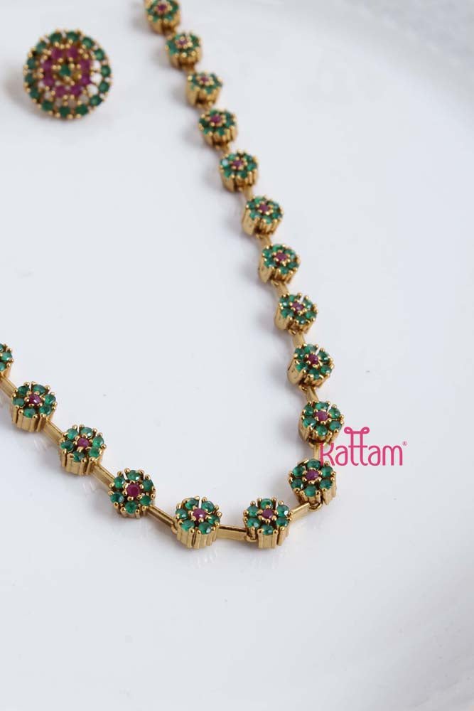 Simple AD RubyGreen Floral Choker - N2301