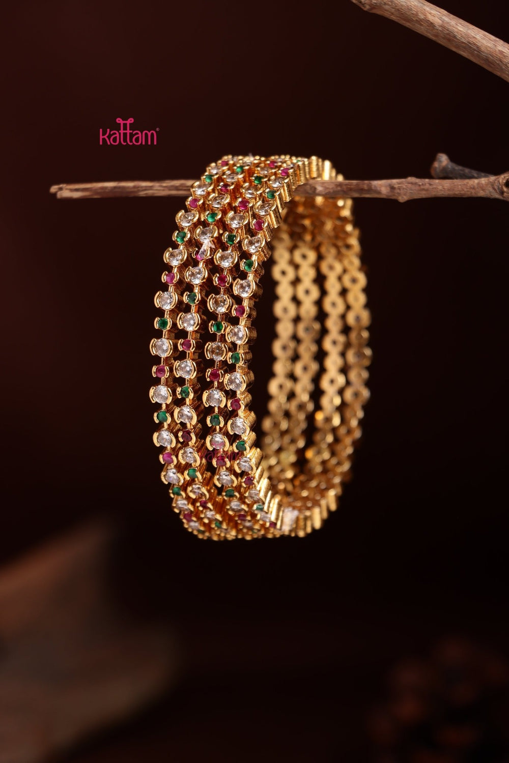 Simple Multistone Bangle - ( Set of 4 ) - B596 - V4
