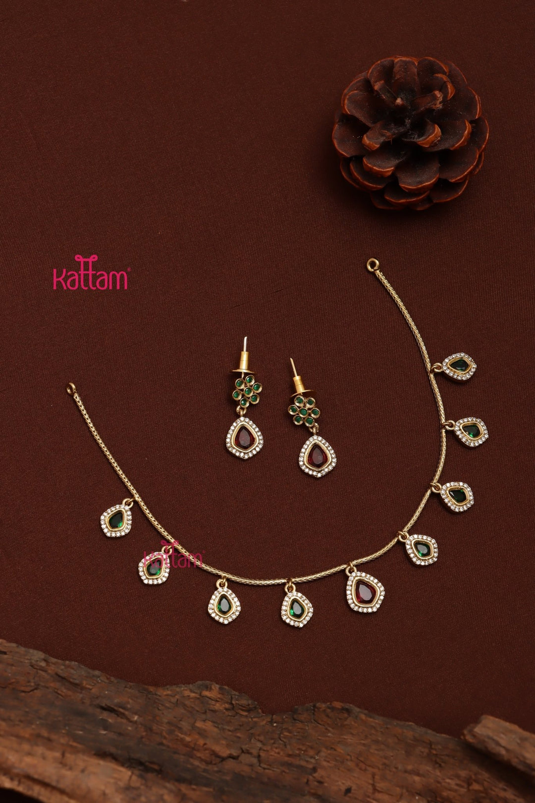 Simple RubyGreen Drop Choker - N3704