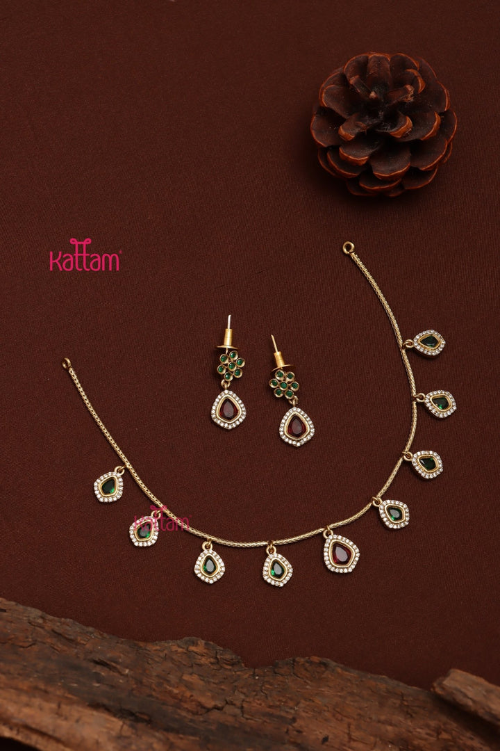 Simple RubyGreen Drop Choker - N3704