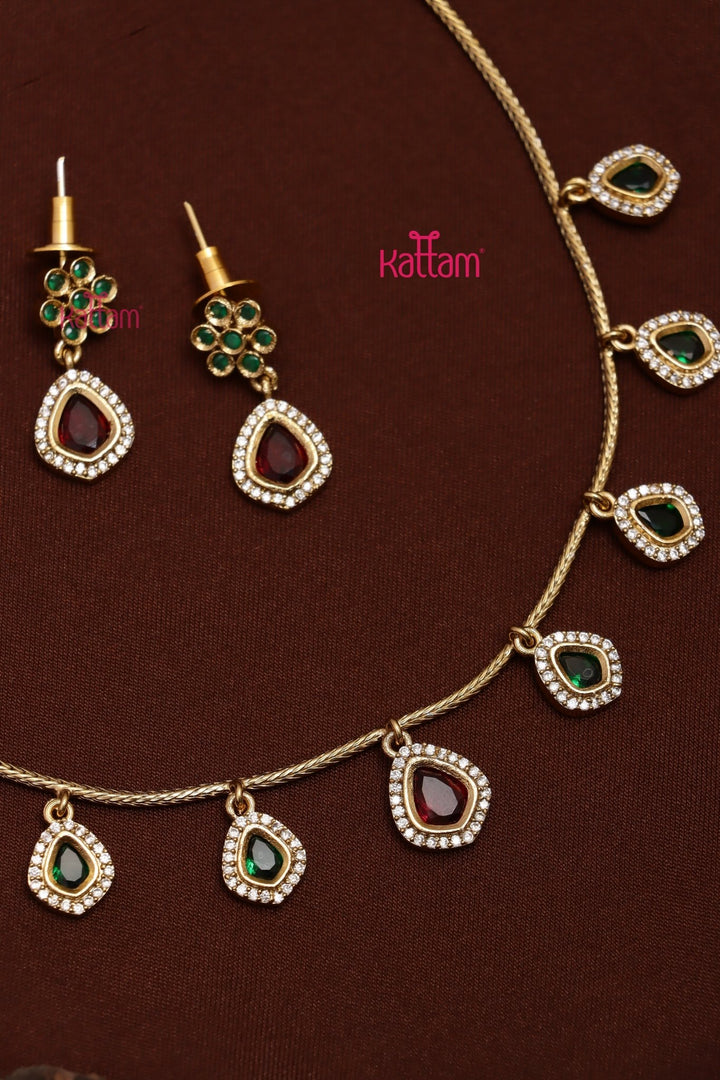 Simple RubyGreen Drop Choker - N3704