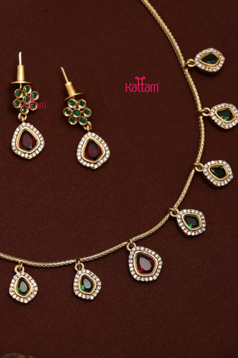 Simple RubyGreen Drop Choker - N3704