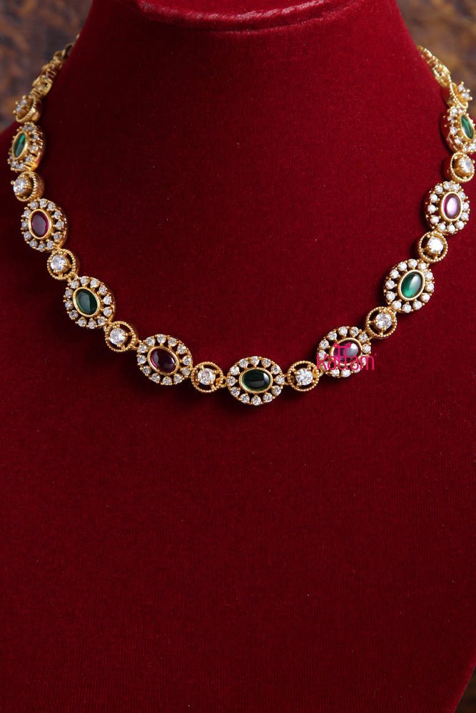 Single Line Ruby Emerald Necklace - N1857