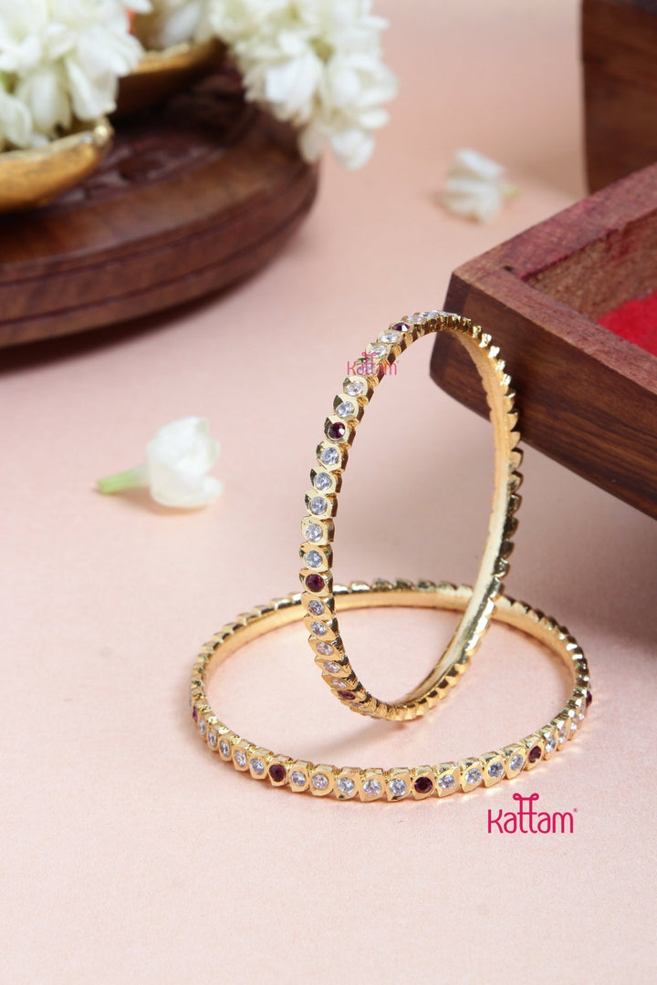 Single Line White &amp; Ruby Stone Gati Bangle - B549 - V4