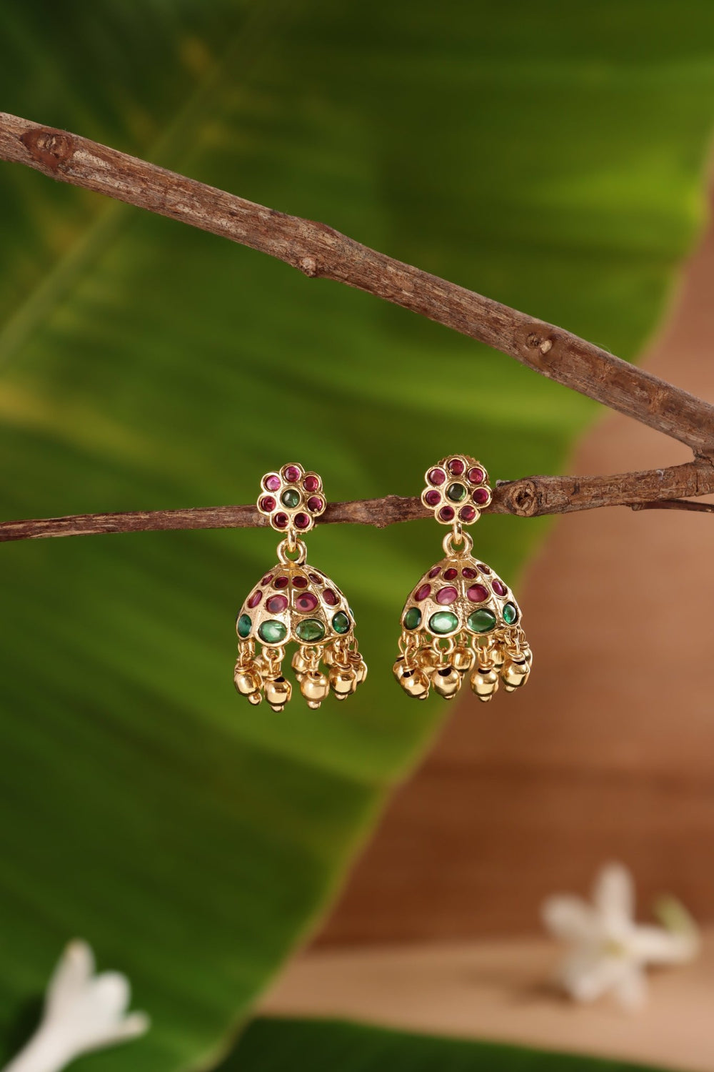 Small Drop Jhumka - Rubygreen - E1443