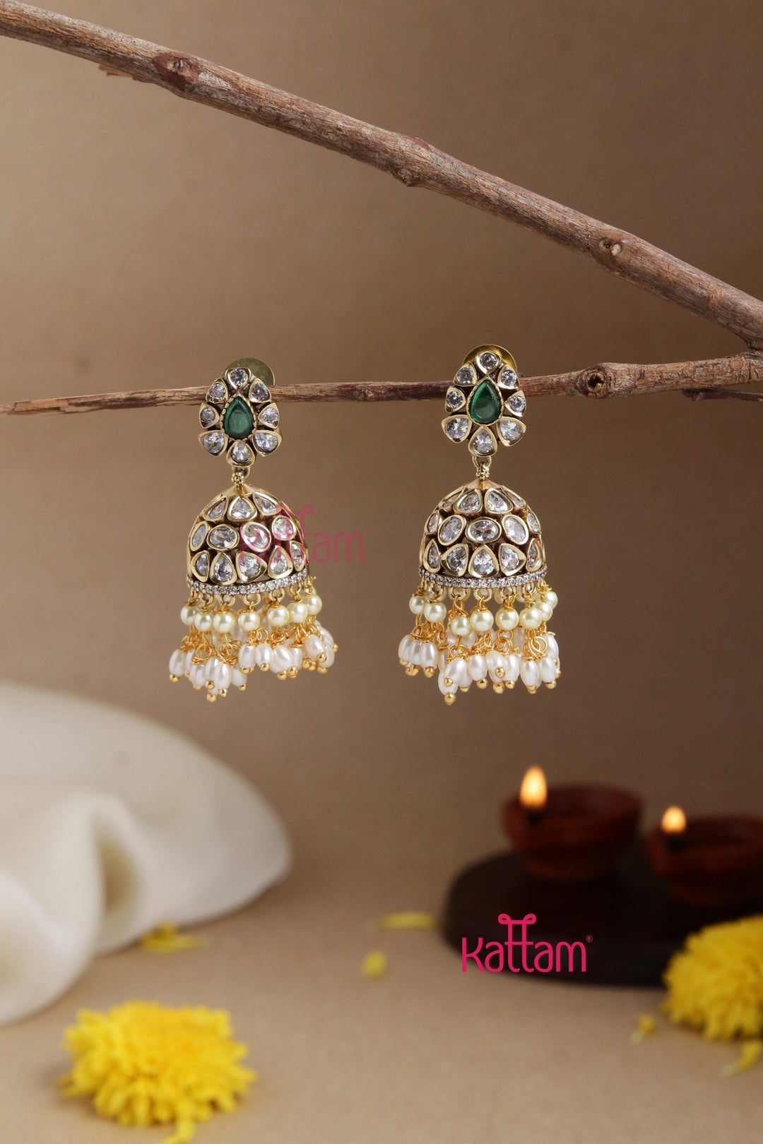 Sona - Victorian Diamond Pearl Jhumka - E896