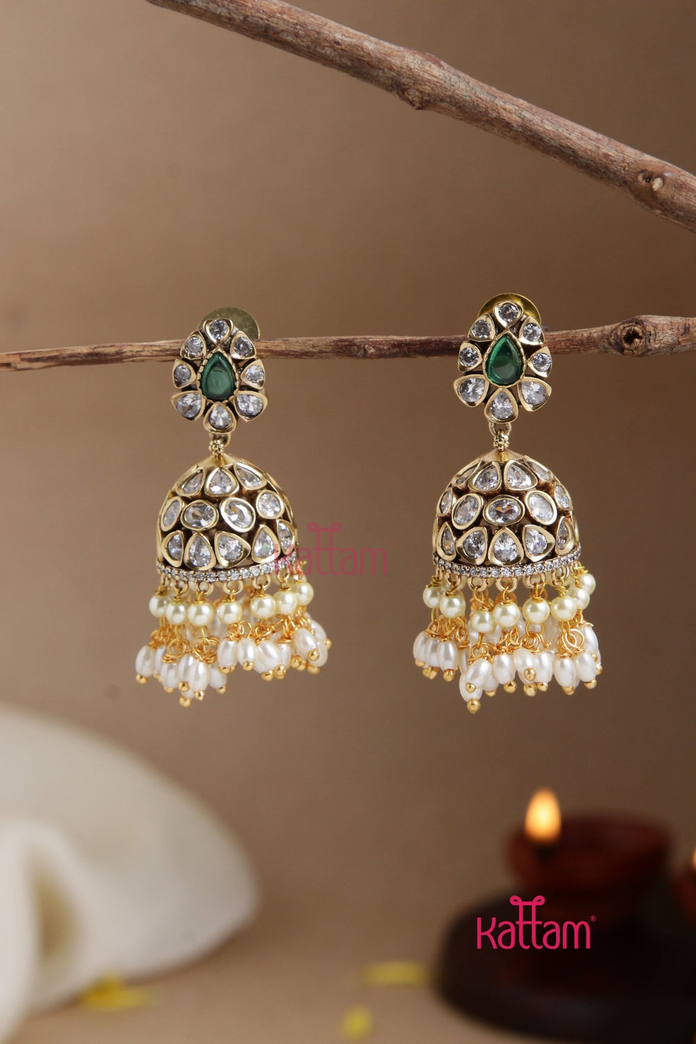 Sona - Victorian Diamond Pearl Jhumka - E896