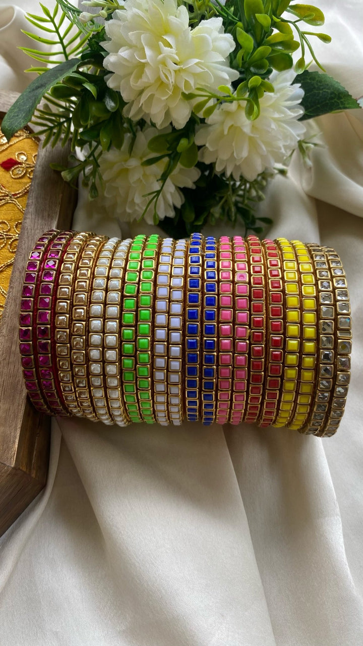 Square Handmade Kundan Bangles ( 10 colours Set) - KB067 - V4