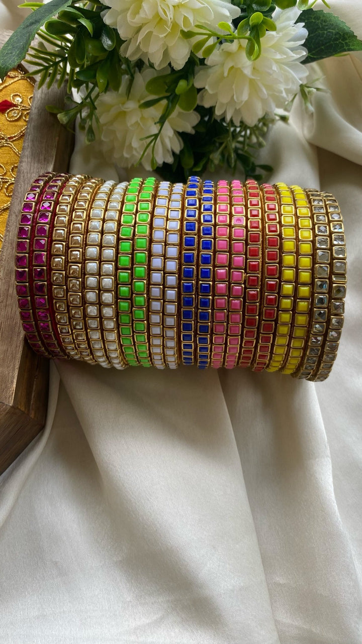 Square Handmade Kundan Bangles ( 10 colours Set) - KB067 - V4