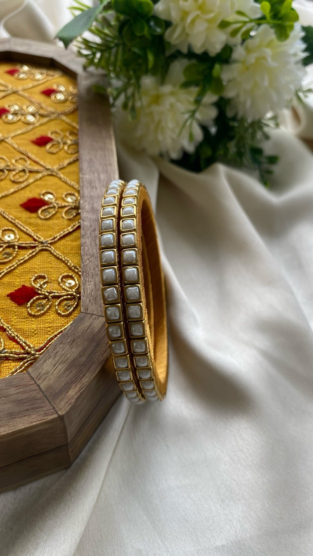 Square Handmade Kundan Bangles (Set of 2 - 11 Colour Options ) - KB001 - V4