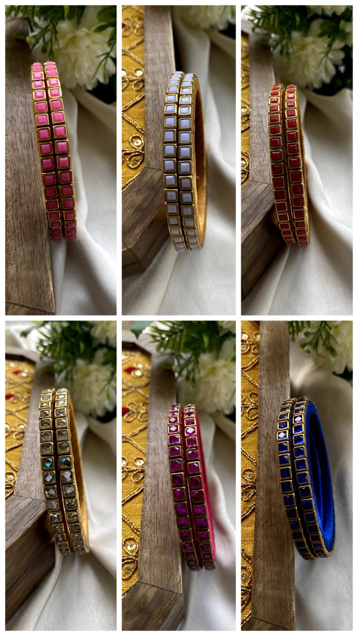 Square Handmade Kundan Bangles (Set of 2 - 11 Colour Options ) - KB001 - V4