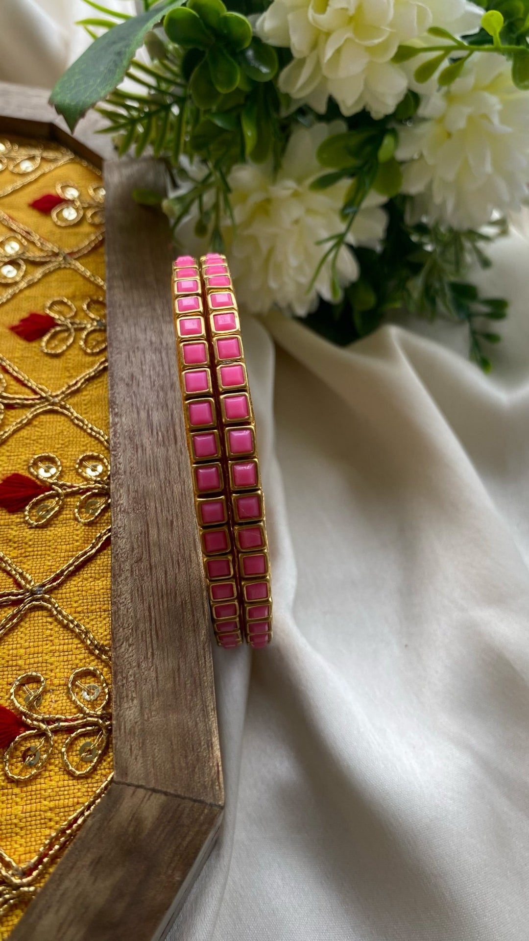 Square Handmade Kundan Bangles (Set of 2 - 11 Colour Options ) - KB008- V4