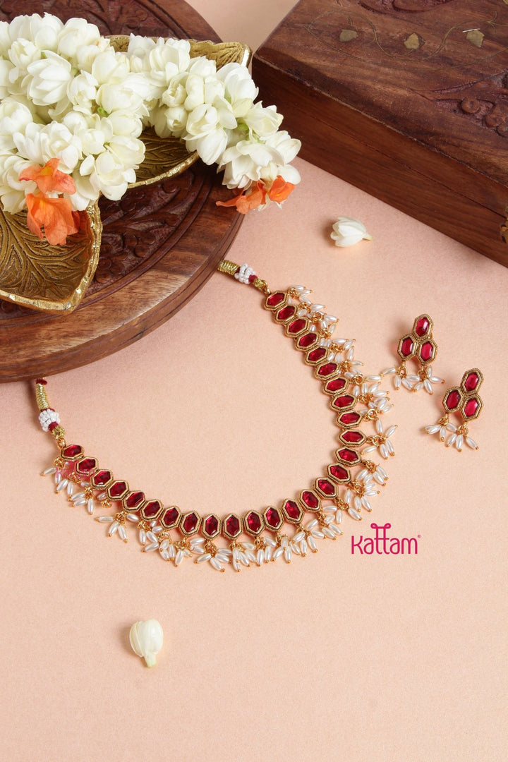 Stone Block Ruby Choker - N3109