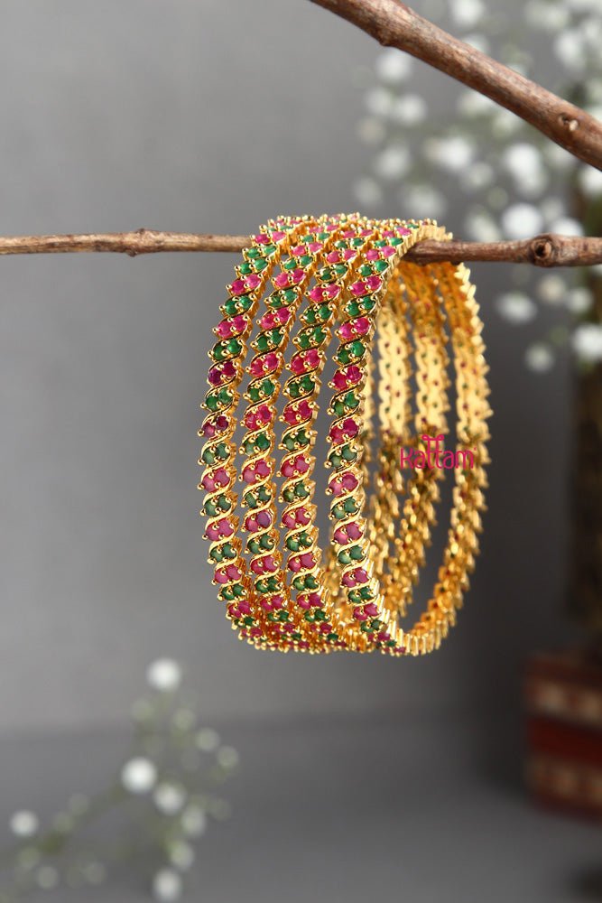 Stunning Ruby Green Stone Bangles - B365 - V4