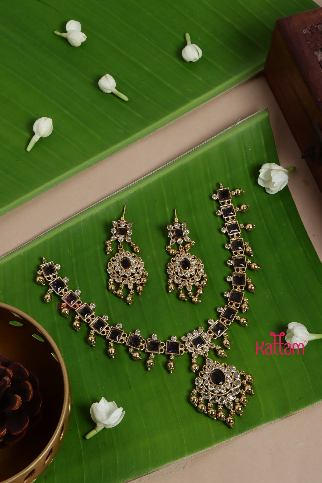 Sumeha - Purple Gold Trims Stone Choker - N3266